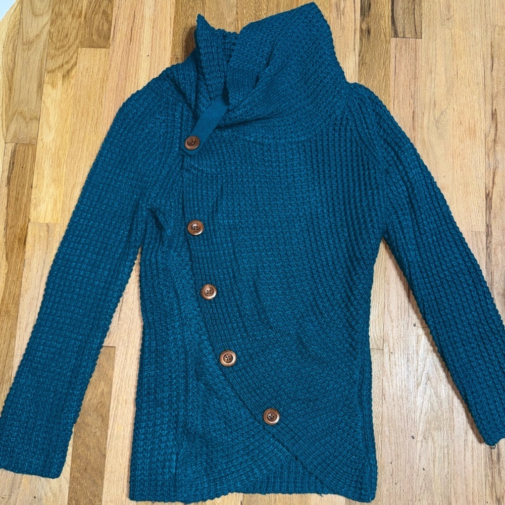 Teal Button-Up Women Sweater
